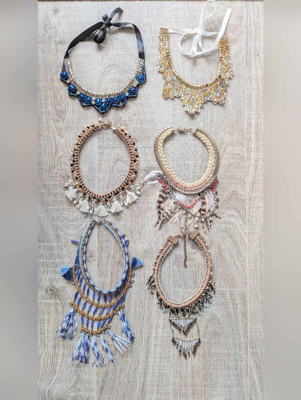 Lot x6 Y2K Boho Beaded Chain Feather Statement Necklaces